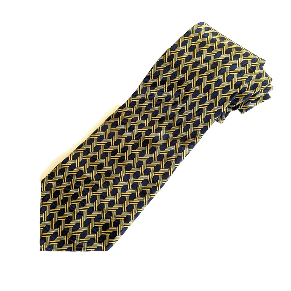 Umberto Bossi Roma Milano All Silk Tie Navy Gold Geometric Handmade Italy